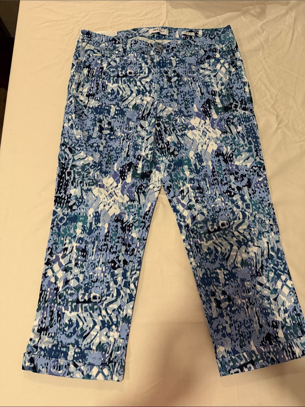 Nine West Blue Multi Abstract Print Pants